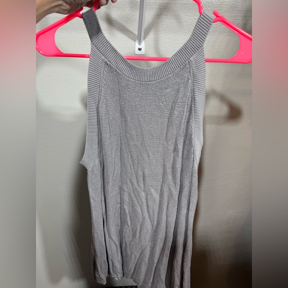 Plus Size 2XL Gray Ribbed Knit Sweater Tank Top Sleeveless Minimalist Chic